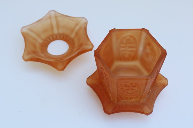photo of orange satin glass Pagoda fairy light, vintage Imperial glass lantern shape candle lamp  #4