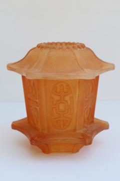 catalog photo of orange satin glass Pagoda fairy light, vintage Imperial glass lantern shape candle lamp 