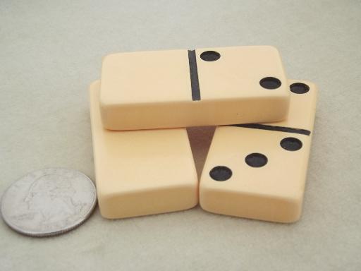 photo of orangie ivory bakelite dominoes, never used vintage domino set in box #5