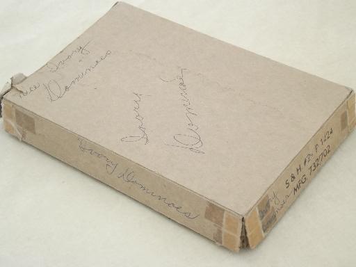 photo of orangie ivory bakelite dominoes, never used vintage domino set in box #7