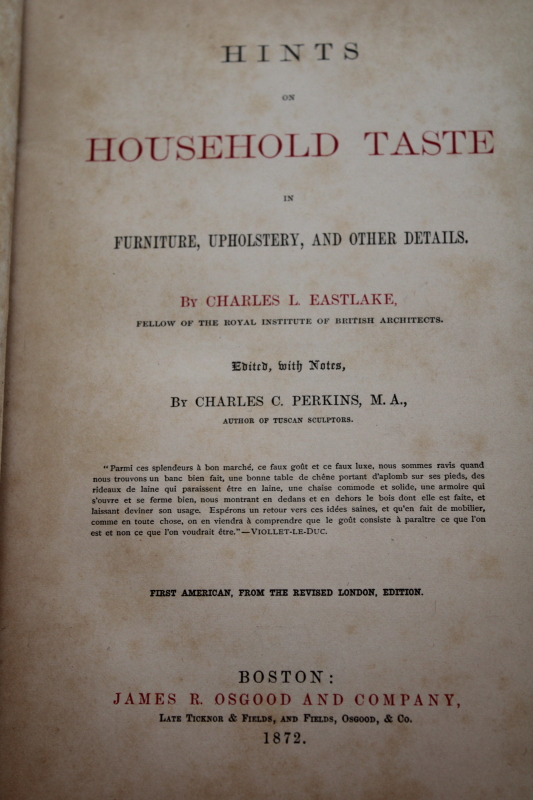 photo of original 1872 first American edition Charles Eastlake Hints on Household Taste antique book #14