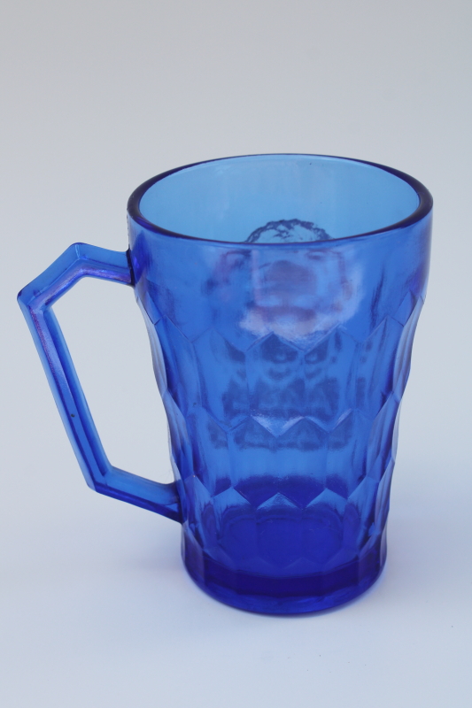 photo of original 1930s vintage Shirley Temple mug, cobalt blue depression glass Hazel Atlas #4