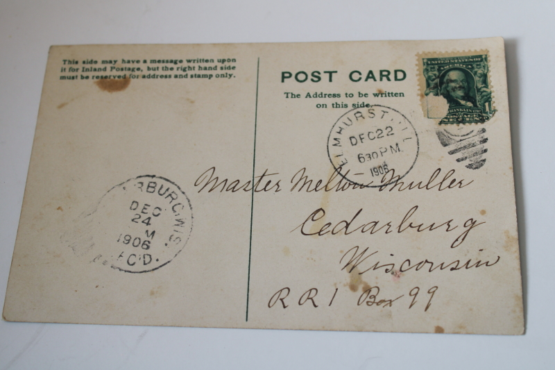 photo of original antique Christmas postcard w/ William Bradley art nouveau print Goose Girl illustration  #3