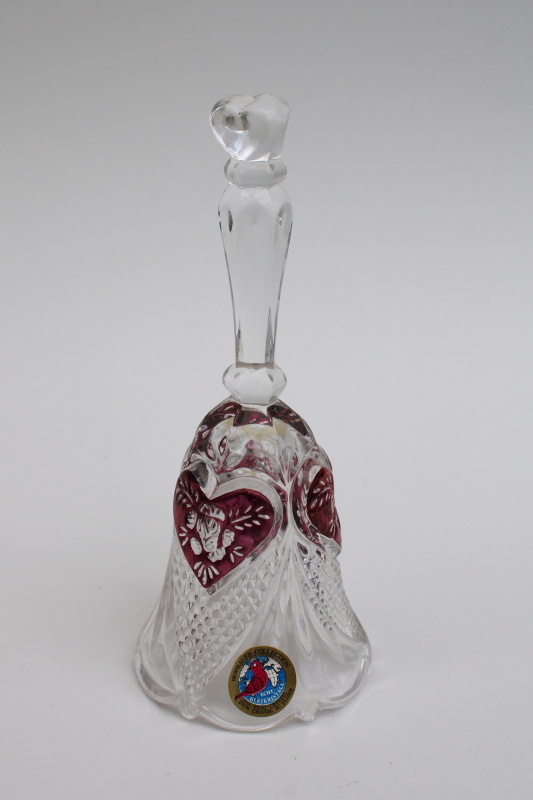 photo of original label vintage Hofbauer hearts lead crystal bell w/ ruby stain #1