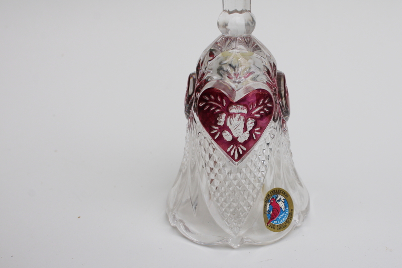 photo of original label vintage Hofbauer hearts lead crystal bell w/ ruby stain #2