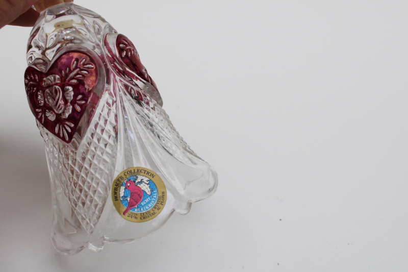 photo of original label vintage Hofbauer hearts lead crystal bell w/ ruby stain #3