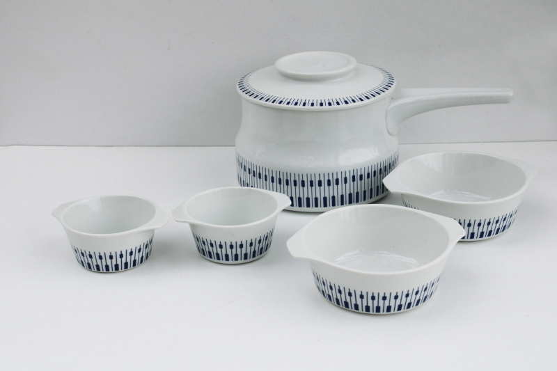 photo of original labels Lyngby Denmark Tangent blue & white kitchenware porcelain Danish modern vintage #1