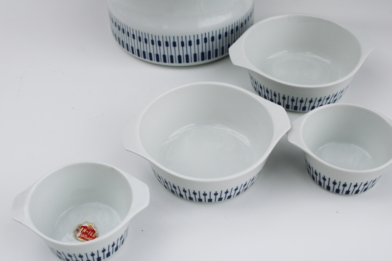 photo of original labels Lyngby Denmark Tangent blue & white kitchenware porcelain Danish modern vintage #2