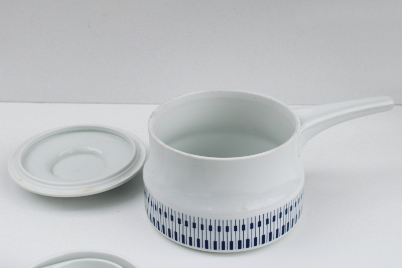 photo of original labels Lyngby Denmark Tangent blue & white kitchenware porcelain Danish modern vintage #4