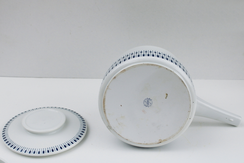 photo of original labels Lyngby Denmark Tangent blue & white kitchenware porcelain Danish modern vintage #6