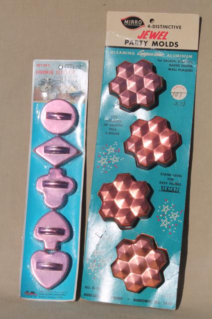 photo of original packaging vintage pink copper aluminum cookie cutters & gem jewels shaped jello molds #1