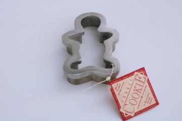 catalog photo of original tag Amish made gingerbread man cookie cutter, large heavy gingerbread boy shape 