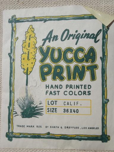 photo of original vintage Yucca Print label kitchen tablecloth, California map #3