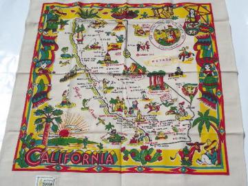 catalog photo of original vintage Yucca Print label kitchen tablecloth, California map