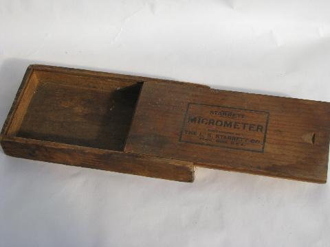 photo of original wood box for vintage Starrett micrometer, old machinist's tool #2