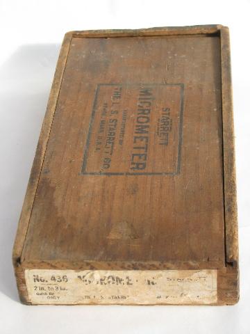 photo of original wood box for vintage Starrett micrometer, old machinist's tool #3