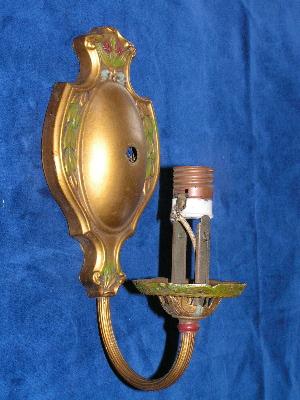 photo of ornate antique Arts and Crafts brass wall sconce #1