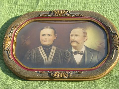 photo of ornate antique bubble glass picture frame w/1870s vintage wedding photo #1
