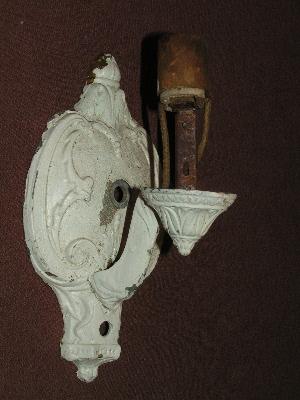 photo of ornate antique cast metal wall sconce shabby white paint #1