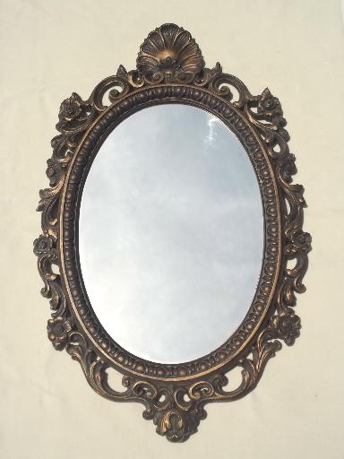 photo of ornate antique gold plastic framed glass hall mirror, 60s 70s vintage #2