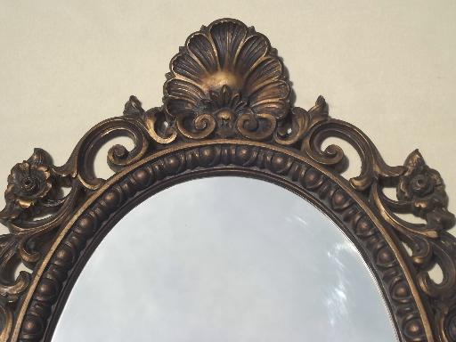 photo of ornate antique gold plastic framed glass hall mirror, 60s 70s vintage #3