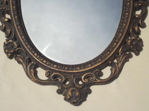 photo of ornate antique gold plastic framed glass hall mirror, 60s 70s vintage #4