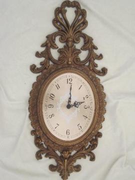 catalog photo of ornate antique gold rococo wall clock, Burwood plastic frame w/ New Haven clock