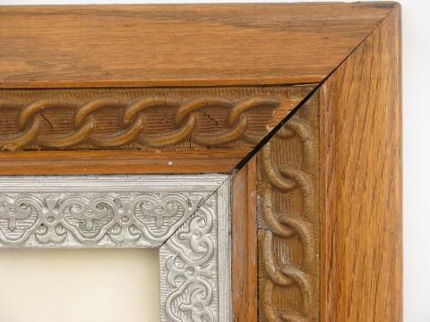 photo of ornate antique oak frame w/ large vintage Prevost french floral print #3