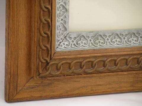 photo of ornate antique oak frame w/ large vintage Prevost french floral print #5