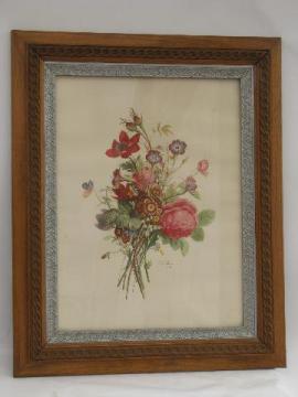 catalog photo of ornate antique oak frame w/ large vintage Prevost french floral print