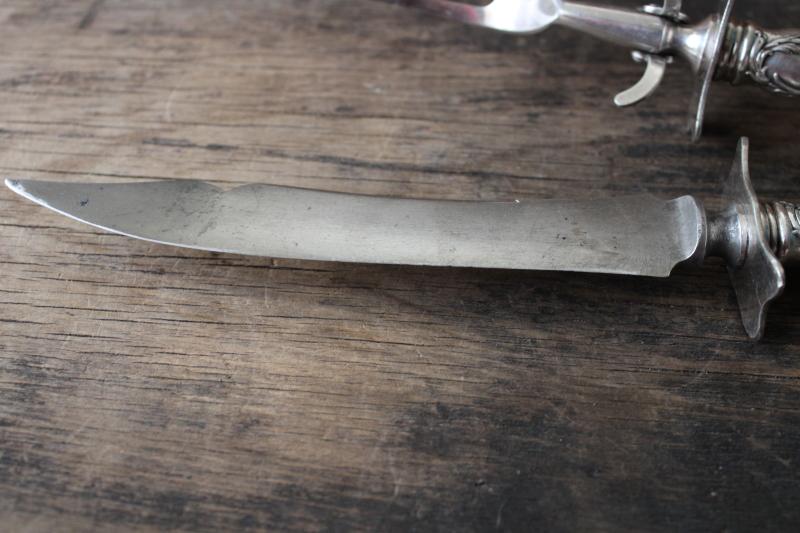 photo of ornate antique silver handled carving set knife and fork, engraved December 25th 1906 #3