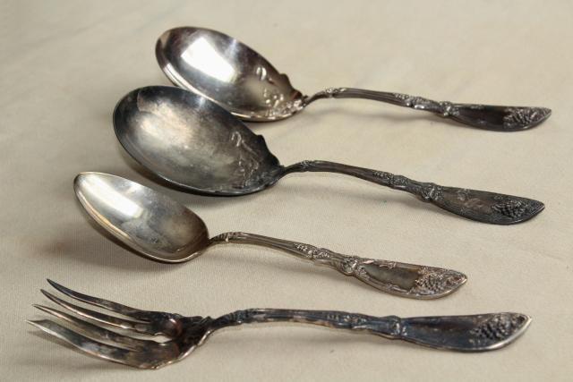 photo of ornate antique silver plate flatware, 1910 vintage La Concorde grapes pattern silverware #5