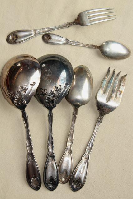 photo of ornate antique silver plate flatware, 1910 vintage La Concorde grapes pattern silverware #6