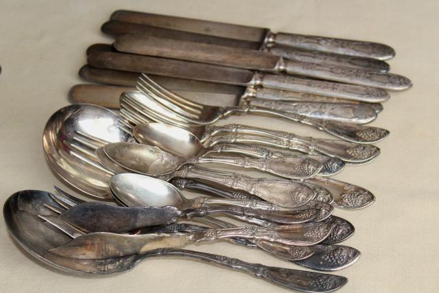 photo of ornate antique silver plate flatware, 1910 vintage La Concorde grapes pattern silverware #8