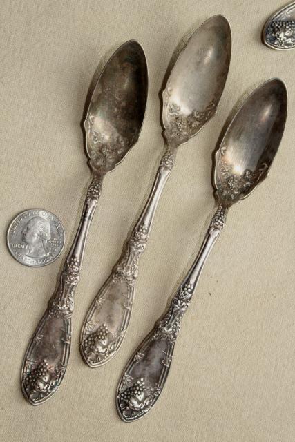 photo of ornate antique silver plate flatware, 1910 vintage La Concorde grapes pattern silverware #11