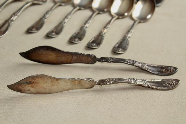 photo of ornate antique silver plate flatware, 1910 vintage La Concorde grapes pattern silverware #12