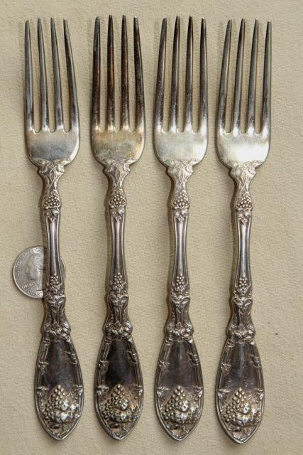 photo of ornate antique silver plate flatware, 1910 vintage La Concorde grapes pattern silverware #14