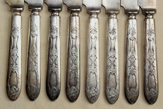 photo of ornate antique silver plate flatware, 1910 vintage La Concorde grapes pattern silverware #16