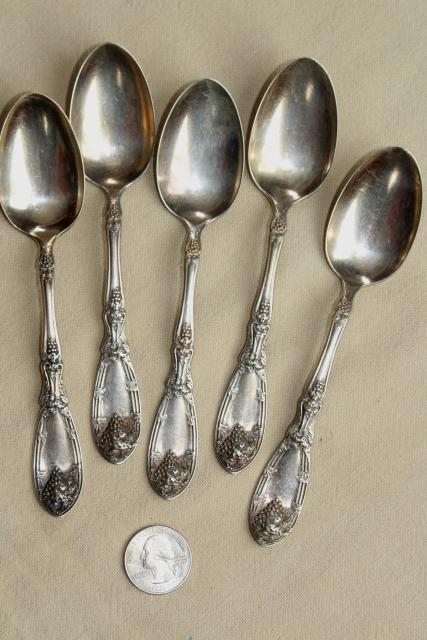 photo of ornate antique silver plate flatware, 1910 vintage La Concorde grapes pattern silverware #17