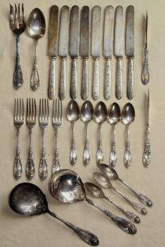 catalog photo of ornate antique silver plate flatware, 1910 vintage La Concorde grapes pattern silverware