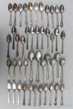 catalog photo of ornate antique silver plate spoons, vintage flatware lot 40 tea spoons mixed patterns