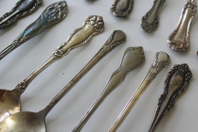 photo of ornate antique silver plate spoons, vintage flatware lot 50 tea spoons mixed patterns #4