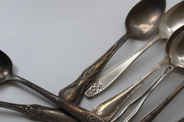photo of ornate antique silver plate spoons, vintage flatware lot 50 tea spoons mixed patterns #6