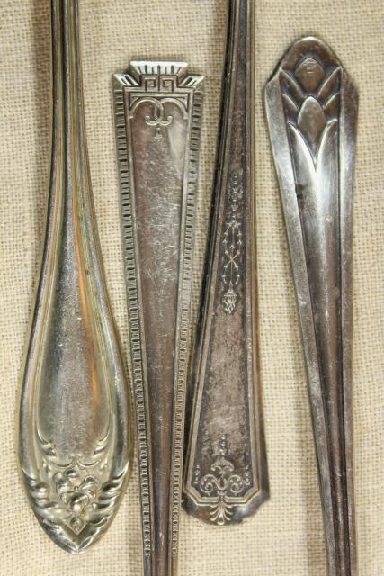 photo of ornate antique silverware, collection of large serving forks, vintage silver plate flatware #2