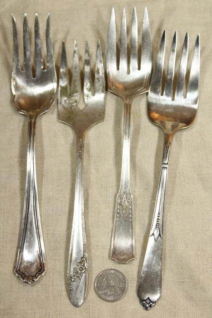 photo of ornate antique silverware, collection of large serving forks, vintage silver plate flatware #4