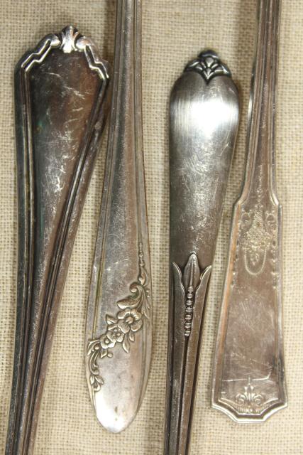 photo of ornate antique silverware, collection of large serving forks, vintage silver plate flatware #5