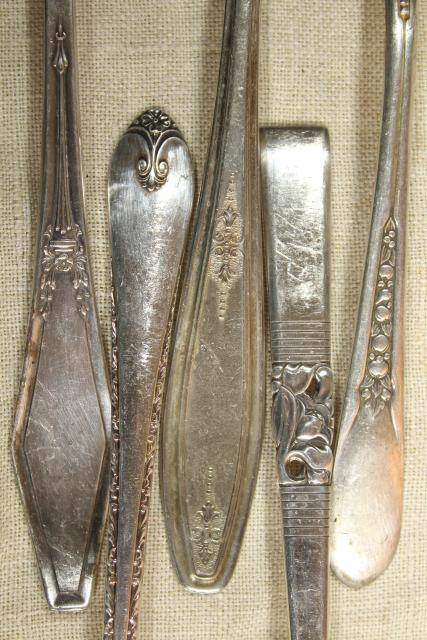 photo of ornate antique silverware, collection of large serving forks, vintage silver plate flatware #8