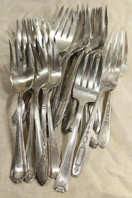 photo of ornate antique silverware, collection of large serving forks, vintage silver plate flatware #10