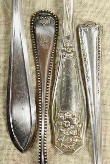 photo of ornate antique silverware, collection of large serving forks, vintage silver plate flatware #13