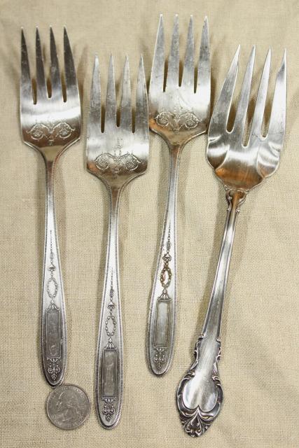 photo of ornate antique silverware, collection of large serving forks, vintage silver plate flatware #15